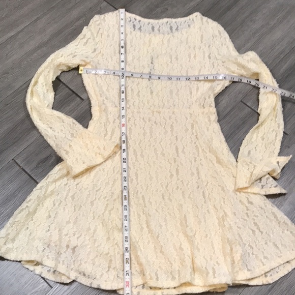 Free People Shearling Corded Lace Fit/Flare Cream Keyhole Front Dress size L - Picture 14 of 14